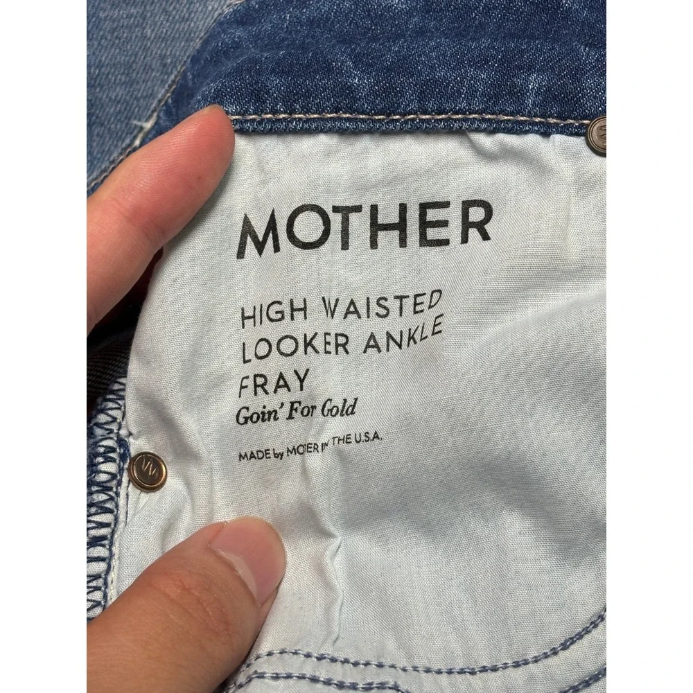 MOTHER High Waisted Looker Ankle Fray Jeans Goin' For Gold Blue Women Size 27X29